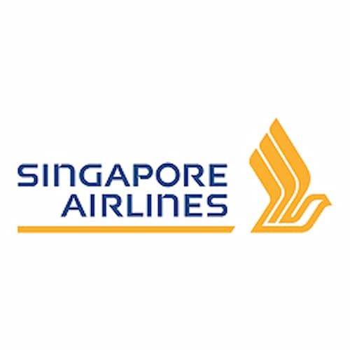 Logo of Singapore Airlines featuring stylized yellow bird icon and blue text reading "Singapore Airlines" on a white background.