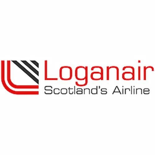 Red and black Loganair logo with text reading "Loganair Scotland's Airline" on a white background.