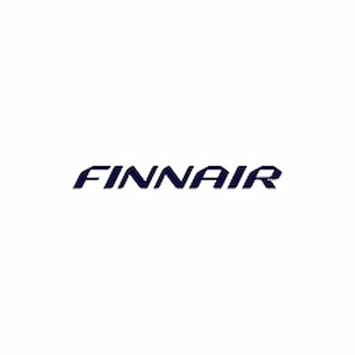 The image shows the logo of Finnair, featuring the word "FINNAIR" in bold, dark blue uppercase letters on a white background.