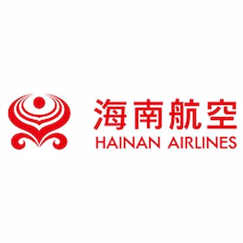 Hainan Airlines logo featuring a red emblem and Chinese characters beside the airline's name in both Chinese and English.