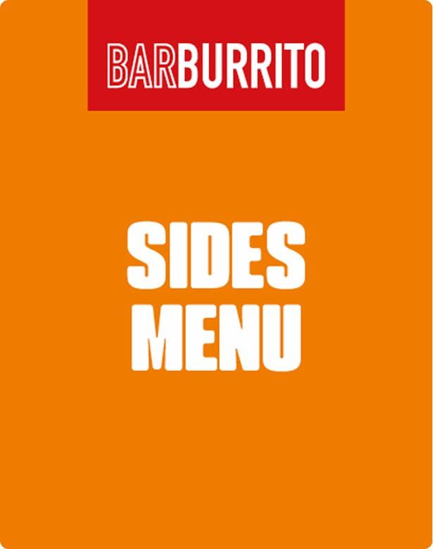 "Barburrito Sides Menu cover with bold white text on an orange background and a red header."