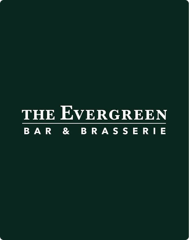 Logo of "The Evergreen Bar & Brasserie" in white text on a dark green background.