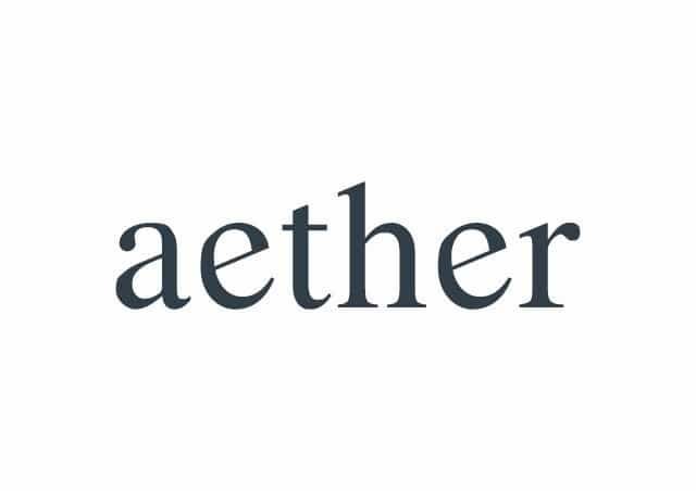 The image shows the word "aether" in a serif font on a plain white background.