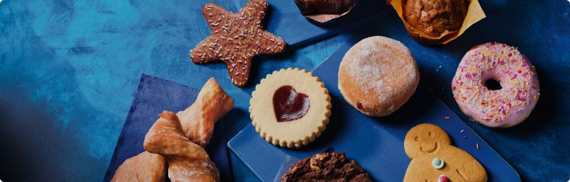 Selection of cakes and sweet treats from Greggs