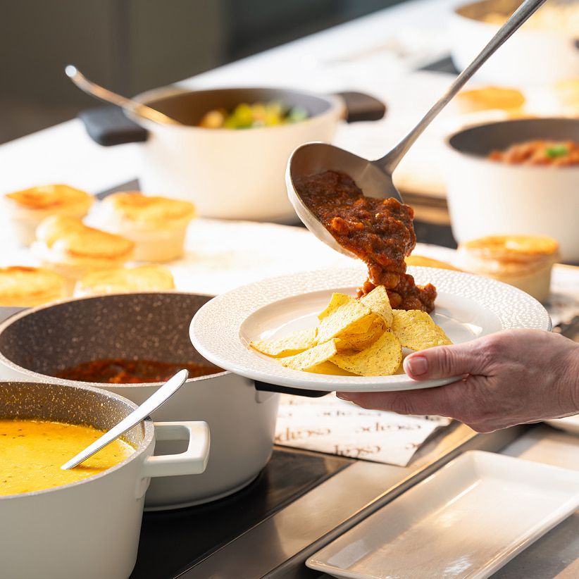 Plating up chili and nachos