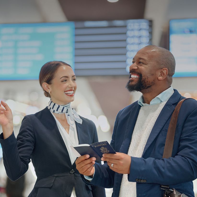 Man and woman smiling
