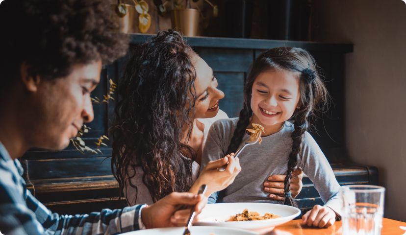 Family eating in restaurant